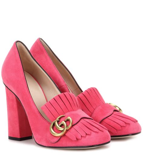 gucci suede loafer pumps pink|Gucci loafers with heel.